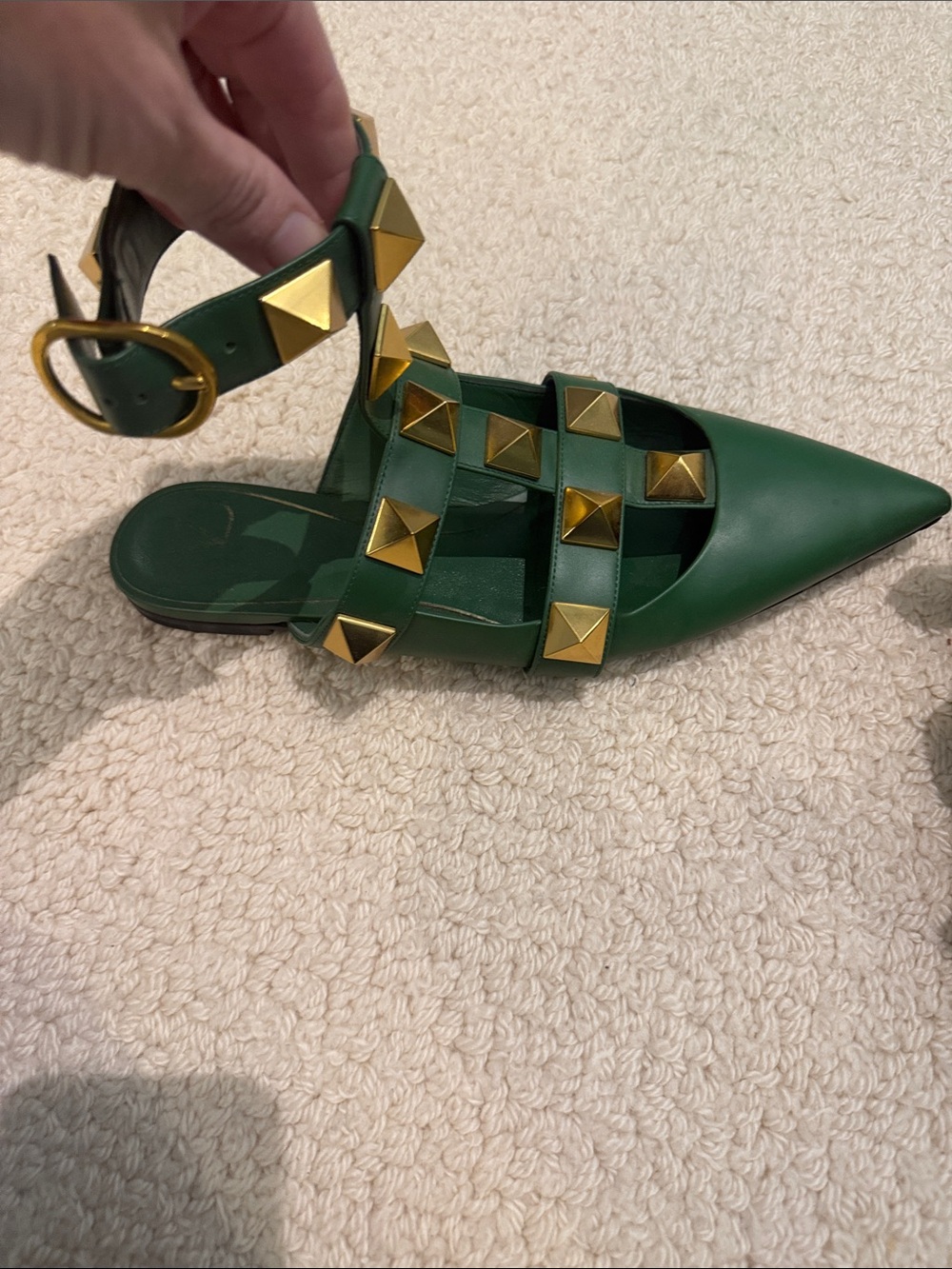 Valentino Garavani Green Pointed-Toe Studded Mules - Picture 2 of 10